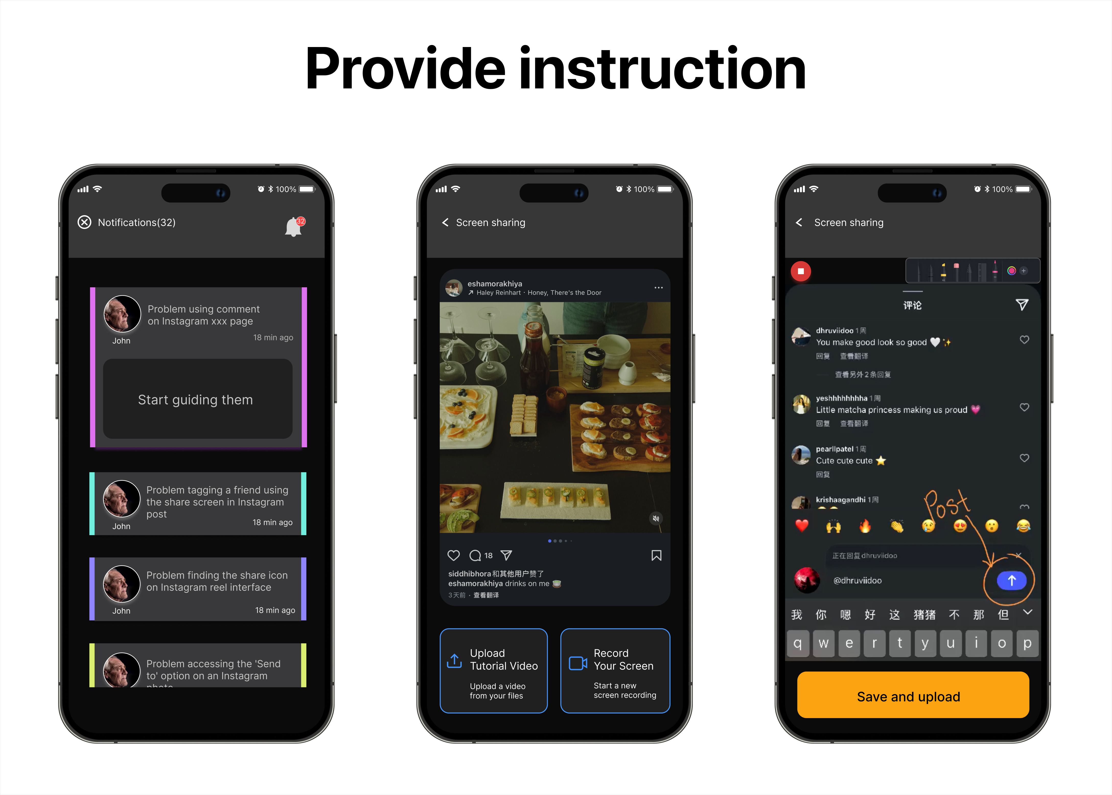 Three frames detailing how younger adults are able to create tailored guides based on the questions asked