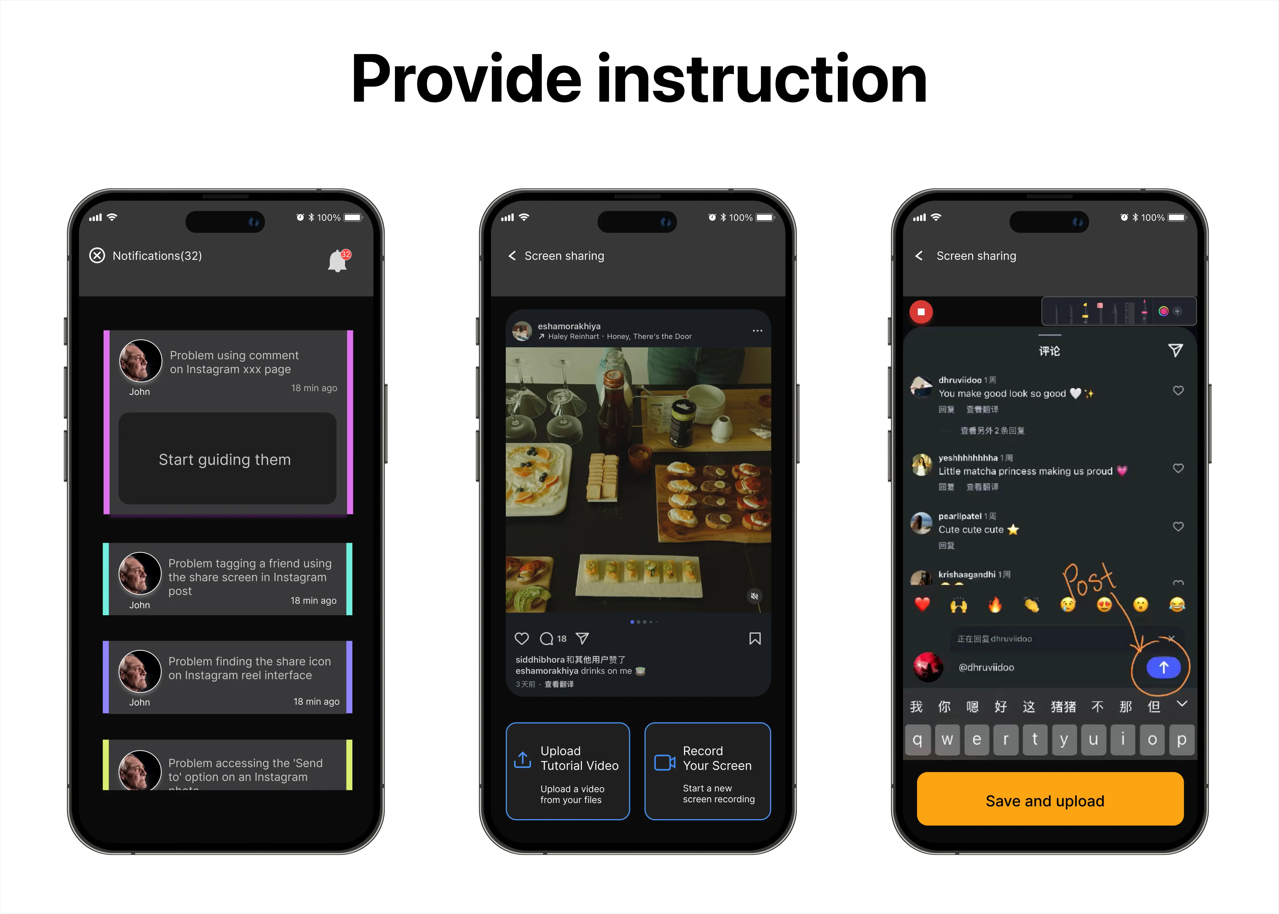 Three frames detailing how younger adults are able to create tailored guides based on the questions asked