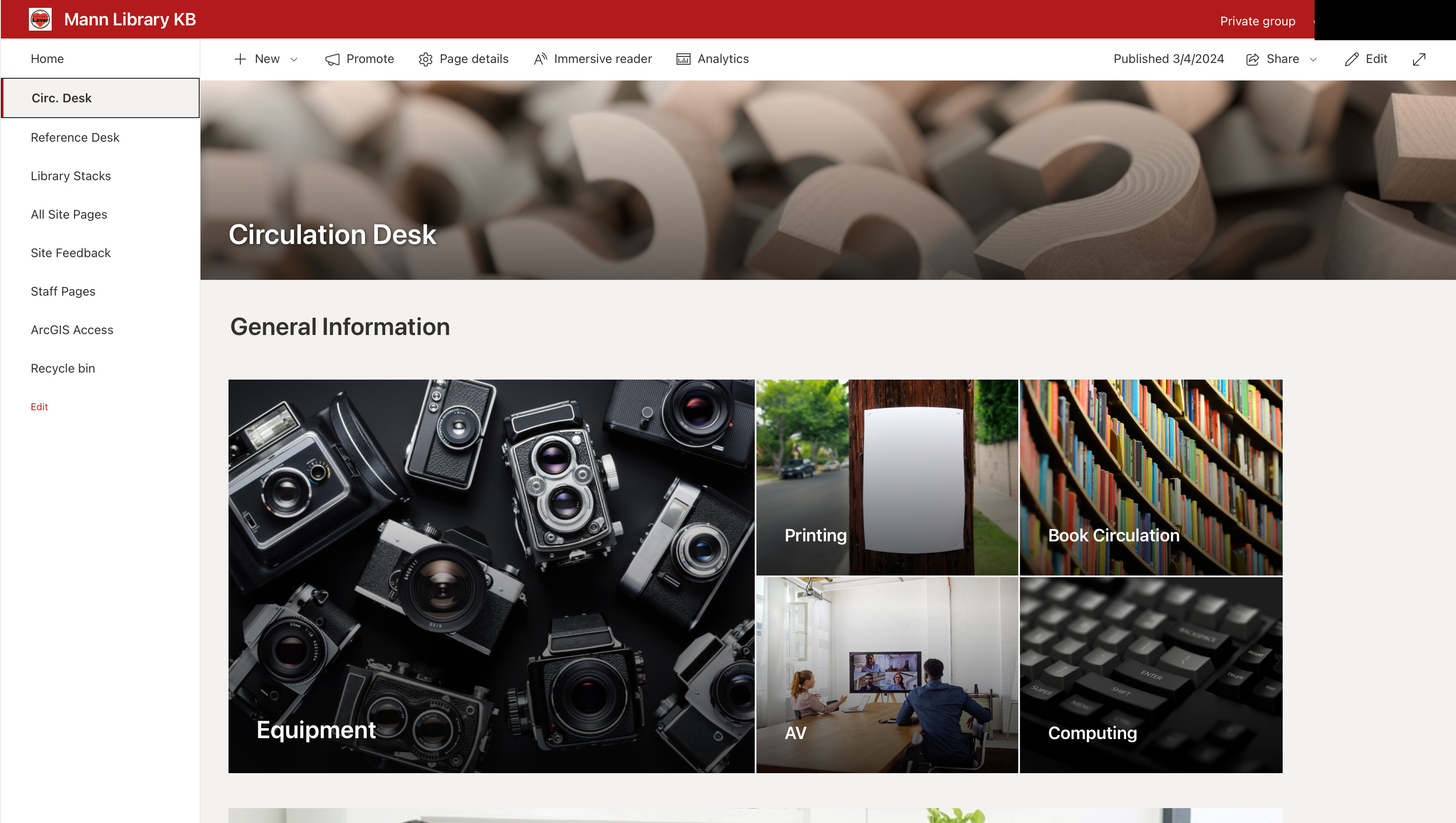 Circulation desk procedures page